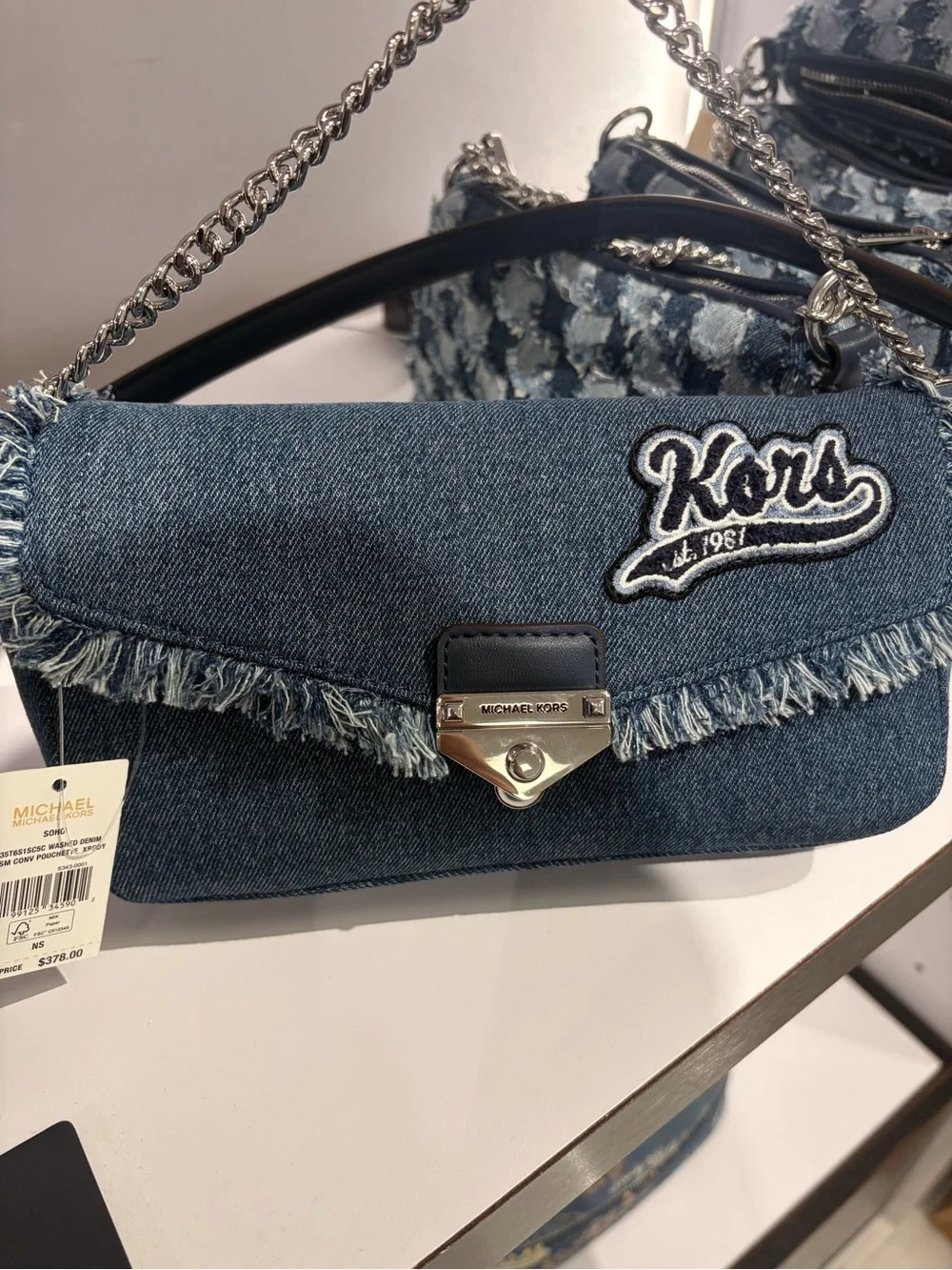 Michael Kors Denim Fringe Crossbody Bag - Blue